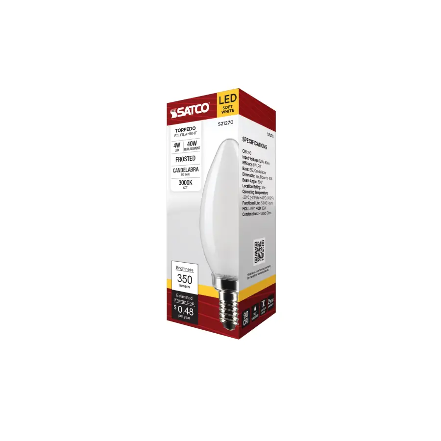 4 Watt B11 LED Filament - Frost - Candelabra base - 90 CRI - 3000K - 120 Volt - Image 9