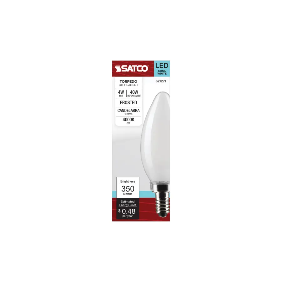 4 Watt B11 LED Filament - Frost - Candelabra base - 90 CRI - 4000K - 120 Volt - Image 4
