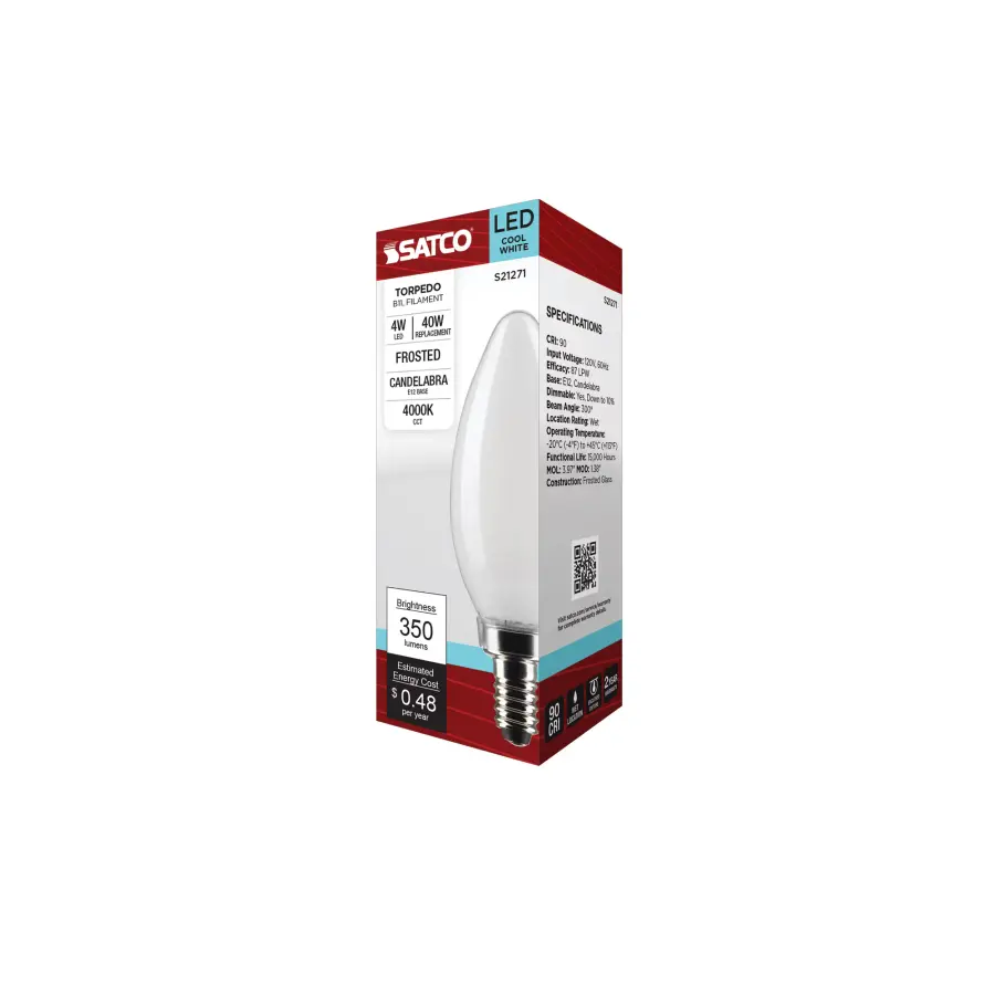4 Watt B11 LED Filament - Frost - Candelabra base - 90 CRI - 4000K - 120 Volt - Image 9