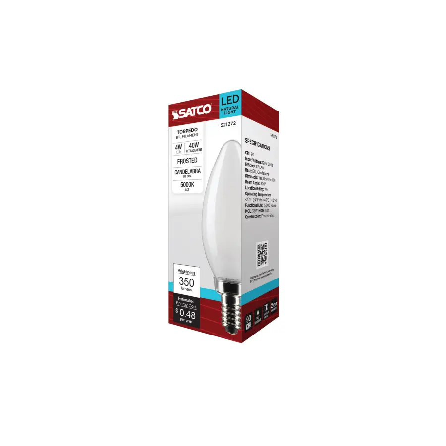 4 Watt B11 LED Filament - Frost - Candelabra base - 90 CRI - 5000K - 120 Volt - Image 9