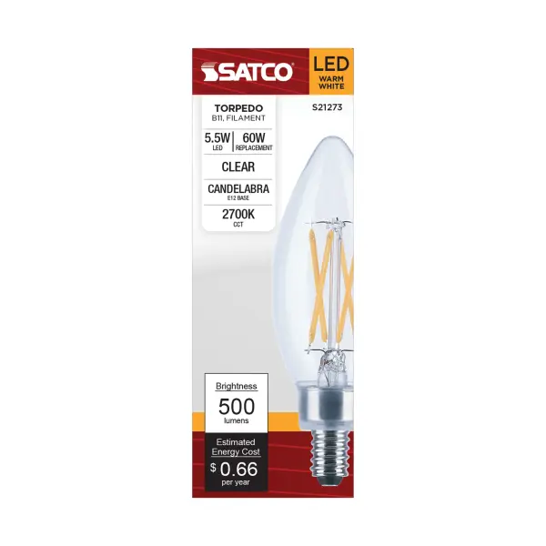 5.5 Watt B11 LED Filament - Clear - Candelabra base - 90 CRI - 2700K - 120 Volt - Image 4