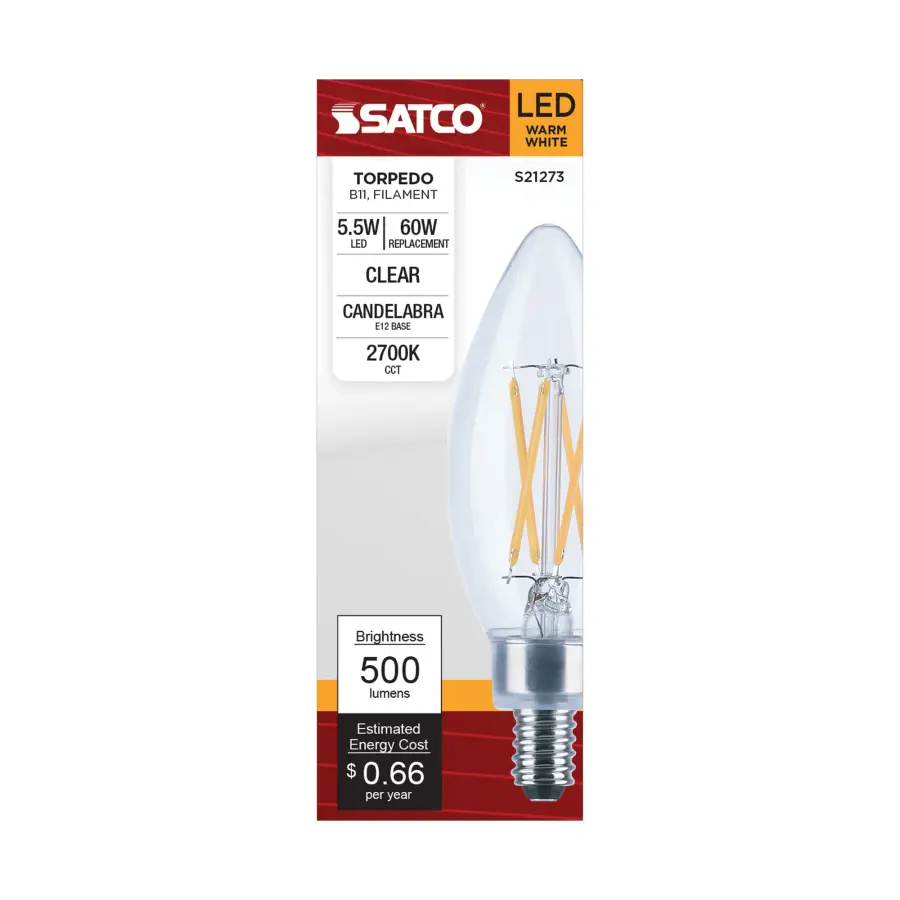 5.5 Watt B11 LED Filament - Clear - Candelabra base - 90 CRI - 2700K - 120 Volt - Image 4