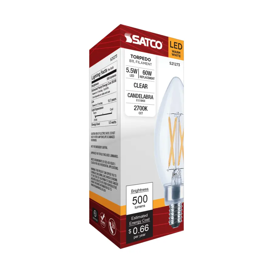 5.5 Watt B11 LED Filament - Clear - Candelabra base - 90 CRI - 2700K - 120 Volt - Image 8