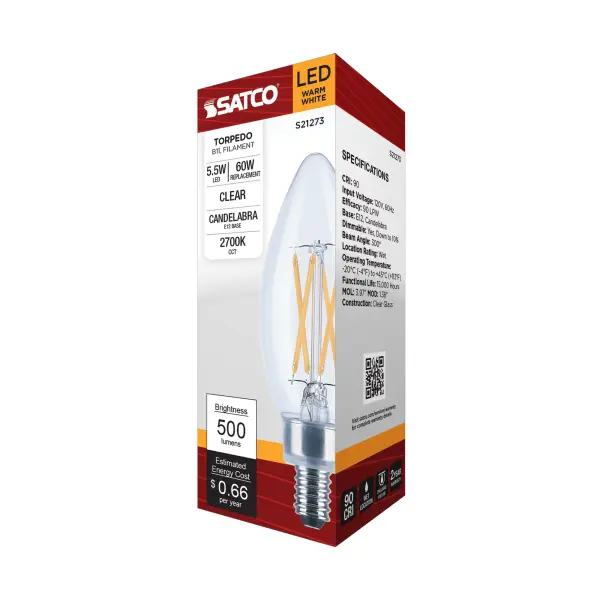 5.5 Watt B11 LED Filament - Clear - Candelabra base - 90 CRI - 2700K - 120 Volt - Image 9