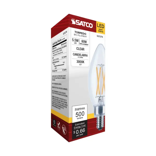 5.5 Watt B11 LED Filament - Clear - Candelabra base - 90 CRI - 3000K - 120 Volt - Image 8