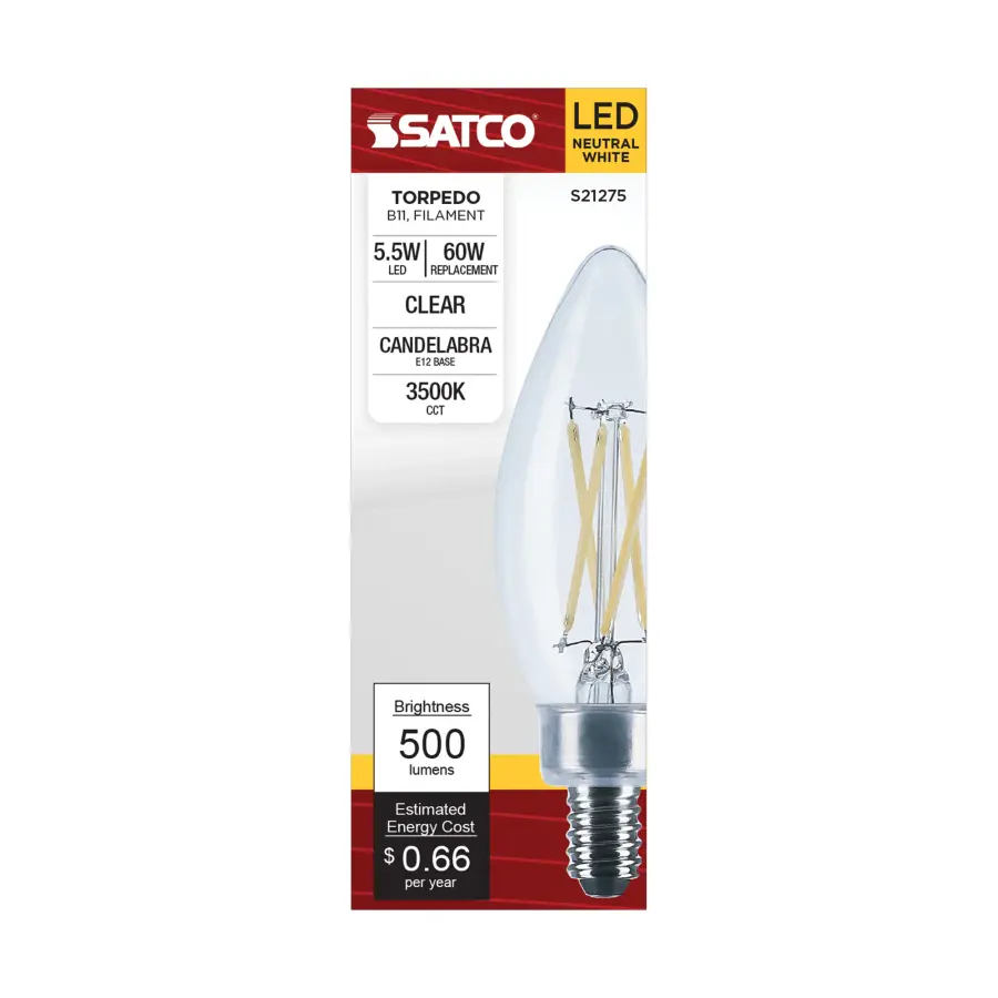 5.5 Watt B11 LED Filament - Clear - Candelabra base - 90 CRI - 3500K - 120 Volt - Image 4