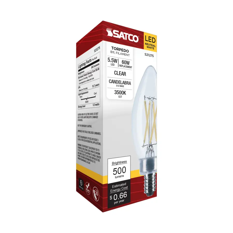 5.5 Watt B11 LED Filament - Clear - Candelabra base - 90 CRI - 3500K - 120 Volt - Image 8