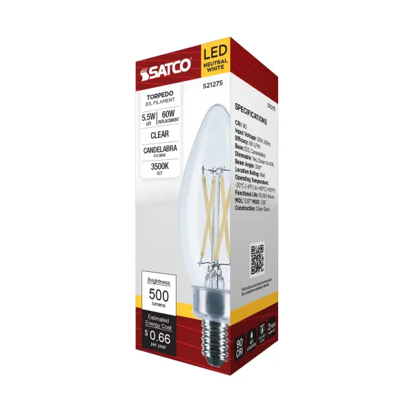 5.5 Watt B11 LED Filament - Clear - Candelabra base - 90 CRI - 3500K - 120 Volt - Image 9