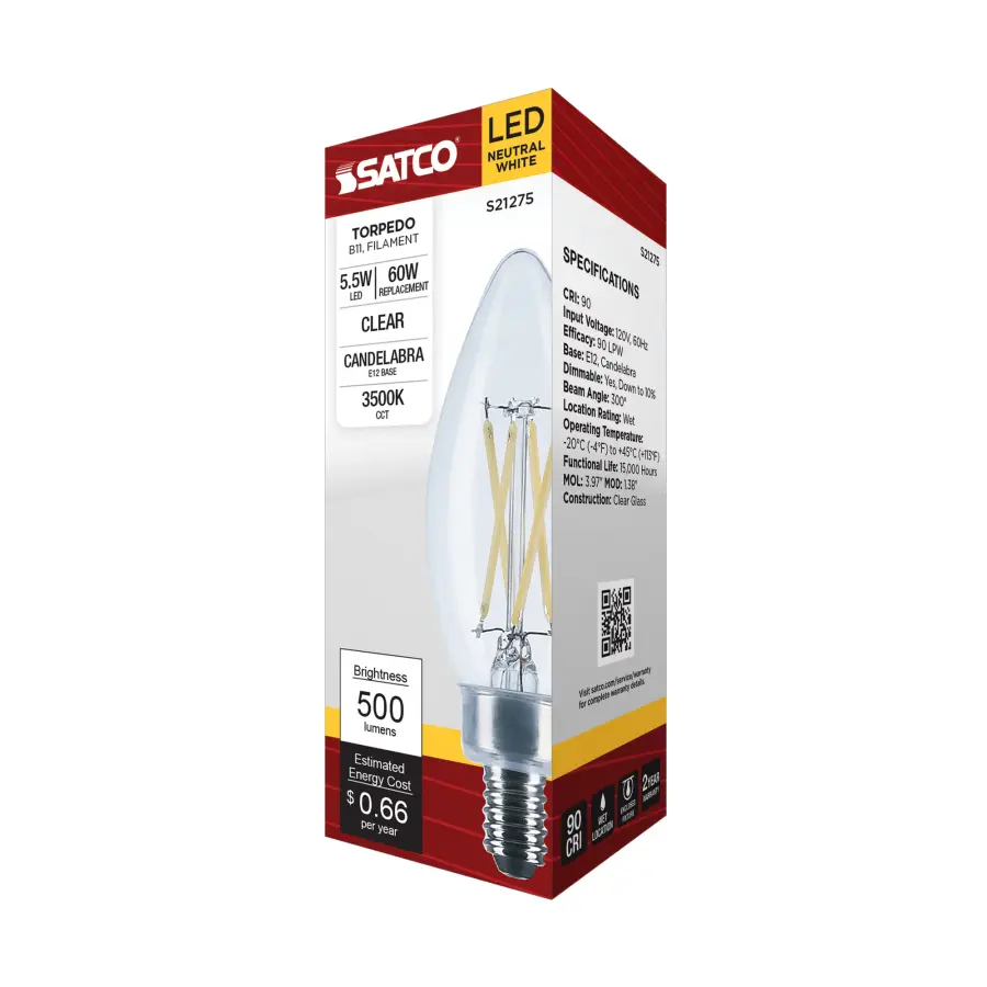 5.5 Watt B11 LED Filament - Clear - Candelabra base - 90 CRI - 3500K - 120 Volt - Image 9