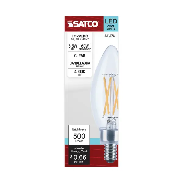 5.5 Watt B11 LED Filament - Clear - Candelabra base - 90 CRI - 4000K - 120 Volt - Image 4