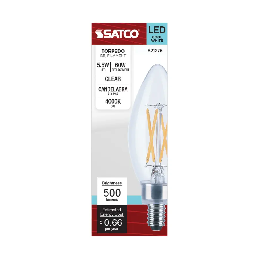 5.5 Watt B11 LED Filament - Clear - Candelabra base - 90 CRI - 4000K - 120 Volt - Image 4