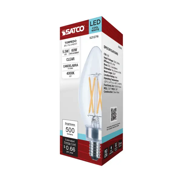 5.5 Watt B11 LED Filament - Clear - Candelabra base - 90 CRI - 4000K - 120 Volt - Image 9