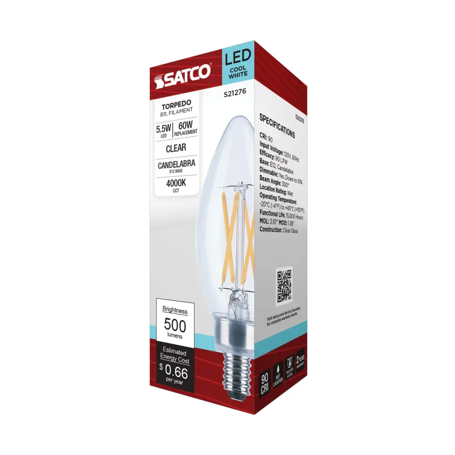 5.5 Watt B11 LED Filament - Clear - Candelabra base - 90 CRI - 4000K - 120 Volt - Image 9