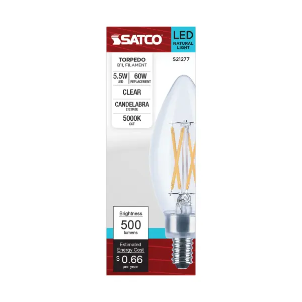5.5 Watt B11 LED Filament - Clear - Candelabra base - 90 CRI - 5000K - 120 Volt - Image 4