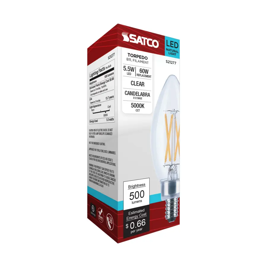 5.5 Watt B11 LED Filament - Clear - Candelabra base - 90 CRI - 5000K - 120 Volt - Image 8
