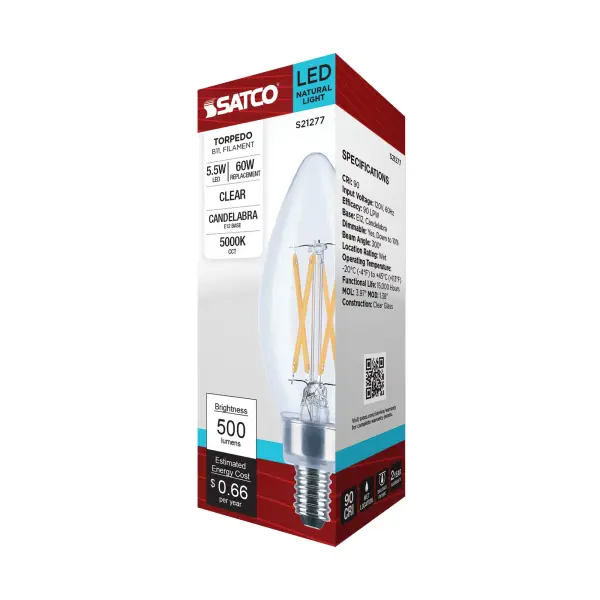 5.5 Watt B11 LED Filament - Clear - Candelabra base - 90 CRI - 5000K - 120 Volt - Image 9