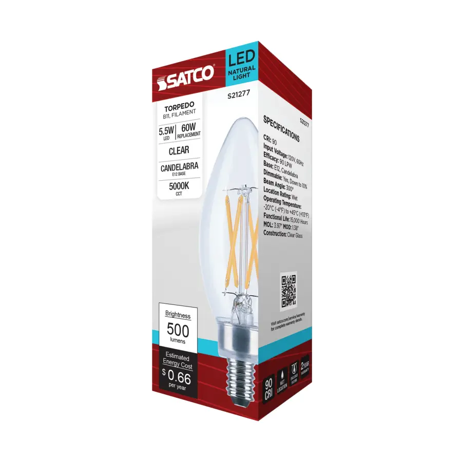 5.5 Watt B11 LED Filament - Clear - Candelabra base - 90 CRI - 5000K - 120 Volt - Image 9