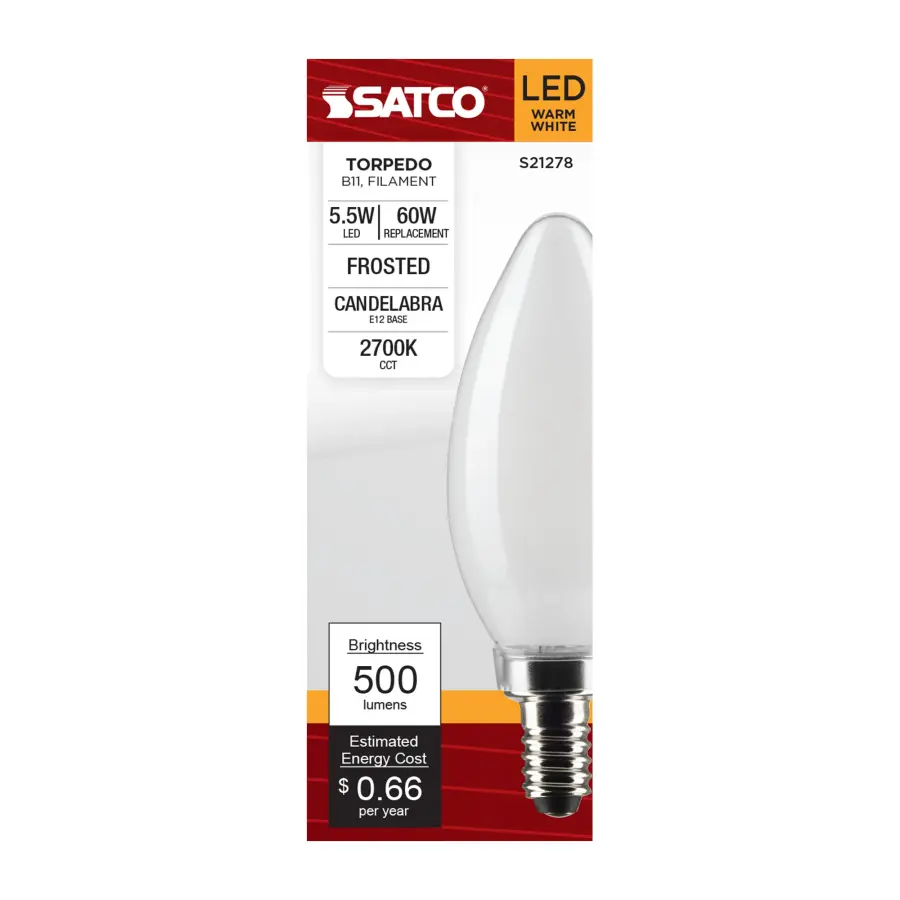 5.5 Watt B11 LED Filament - Frost - Candelabra base - 90 CRI - 2700K - 120 Volt - Image 4