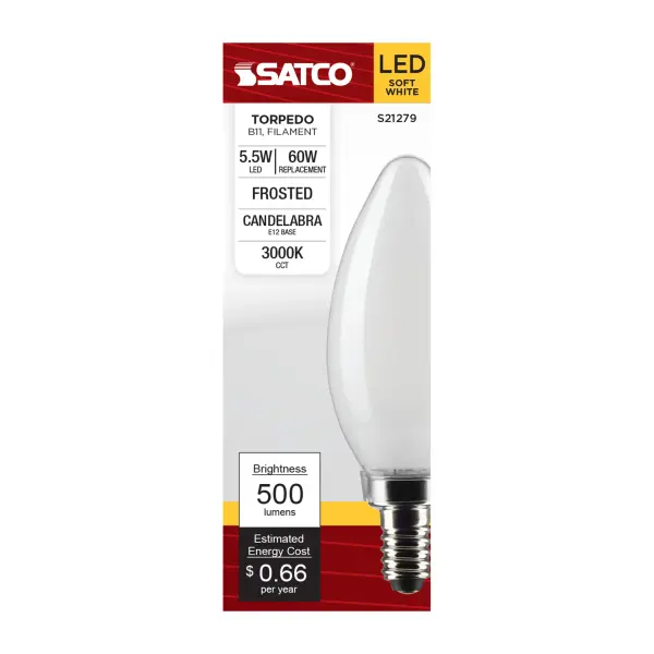 5.5 Watt B11 LED Filament - Frost - Candelabra base - 90 CRI - 3000K - 120 Volt - Image 4