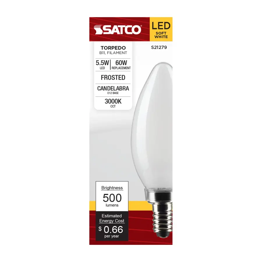 5.5 Watt B11 LED Filament - Frost - Candelabra base - 90 CRI - 3000K - 120 Volt - Image 4