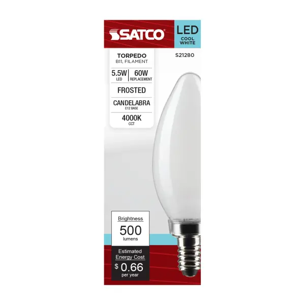 5.5 Watt B11 LED Filament - Frost - Candelabra base - 90 CRI - 4000K - 120 Volt - Image 4