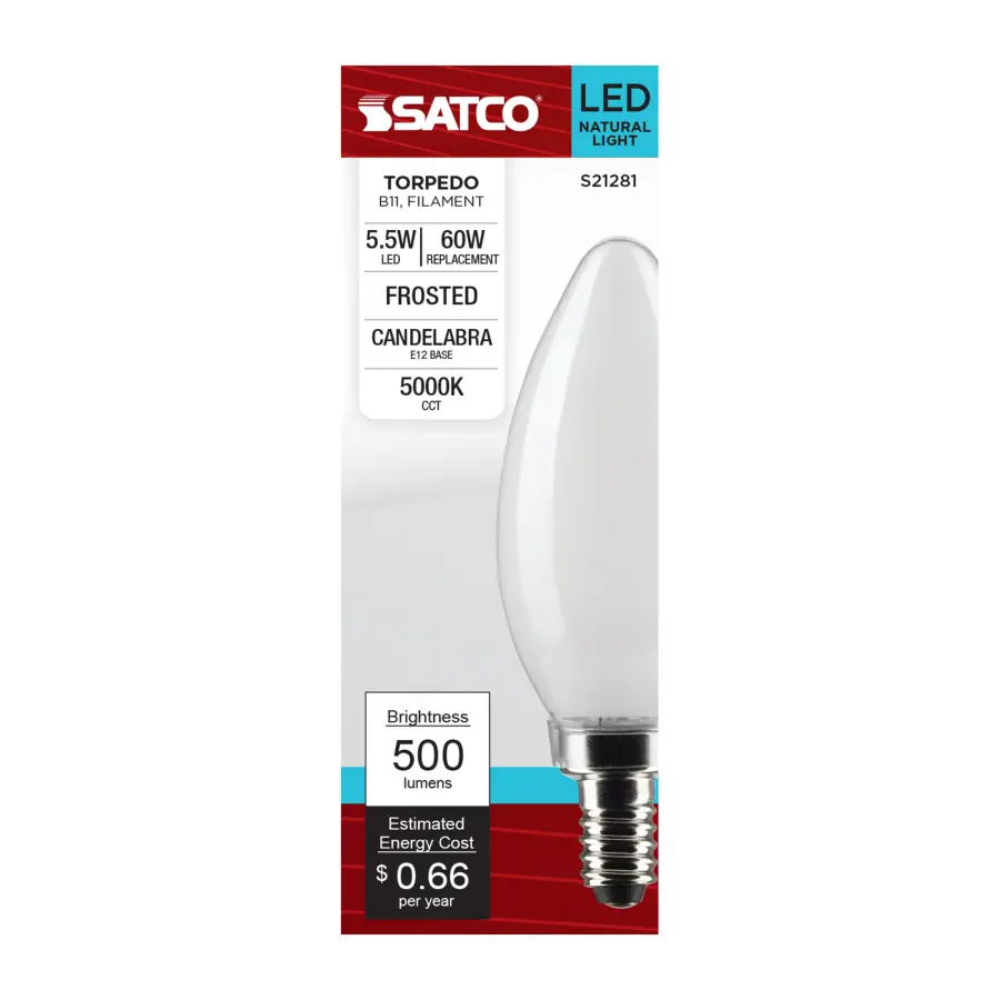 5.5 Watt B11 LED Filament - Frost - Candelabra base - 90 CRI - 5000K - 120 Volt - Image 5
