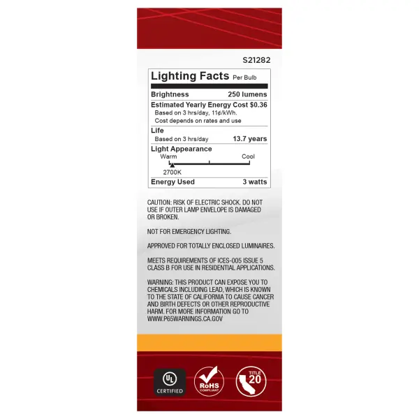 3 Watt B11 LED Filament - Clear - Medium base - 90 CRI - 2700K - 120 Volt - Image 7