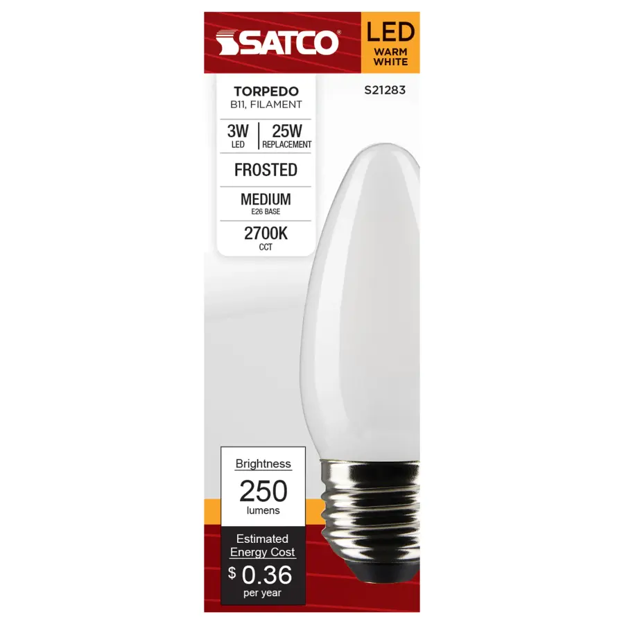 3 Watt B11 LED Filament - Frost - Medium base - 90 CRI - 2700K - 120 Volt - Image 4