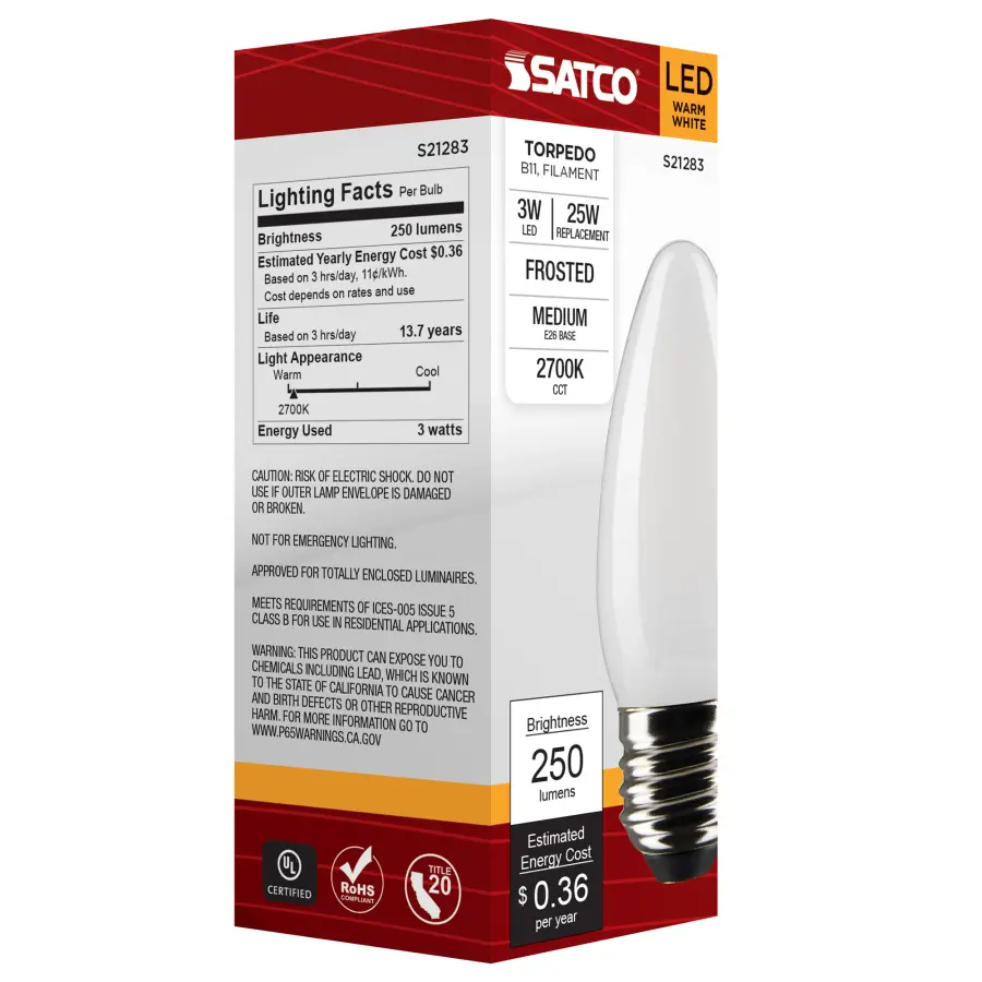 3 Watt B11 LED Filament - Frost - Medium base - 90 CRI - 2700K - 120 Volt - Image 8