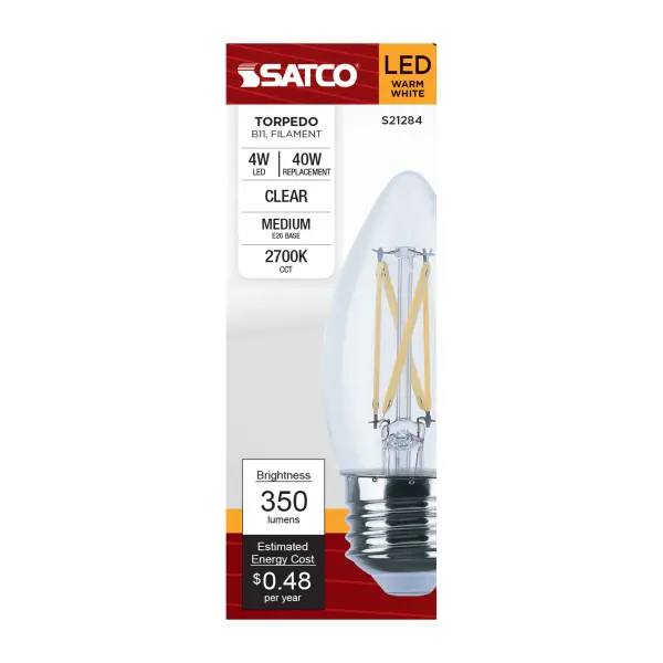 4 Watt B11 LED Filament - Clear - Medium base - 90 CRI - 2700K - 120 Volt - Image 4
