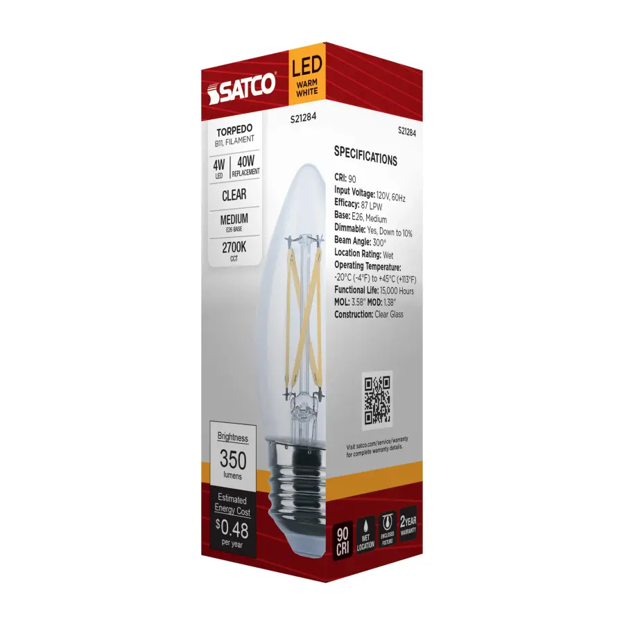 4 Watt B11 LED Filament - Clear - Medium base - 90 CRI - 2700K - 120 Volt - Image 8