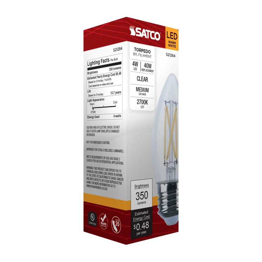 4 Watt B11 LED Filament - Clear - Medium base - 90 CRI - 2700K - 120 Volt - Image 9