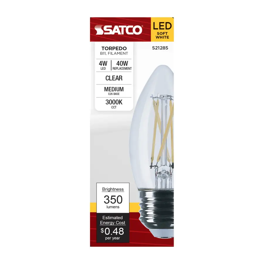 4 Watt B11 LED Filament - Clear - Medium base - 90 CRI - 3000K - 120 Volt - Image 4
