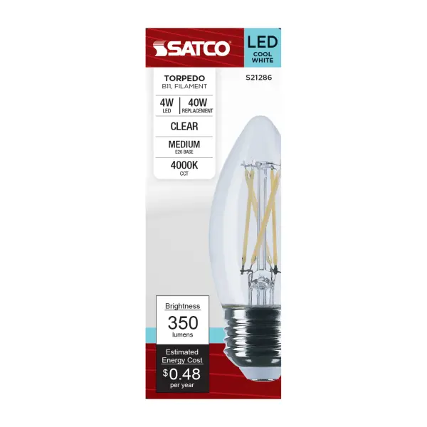4 Watt B11 LED Filament - Clear - Medium base - 90 CRI - 4000K - 120 Volt - Image 4