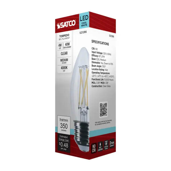 4 Watt B11 LED Filament - Clear - Medium base - 90 CRI - 4000K - 120 Volt - Image 8