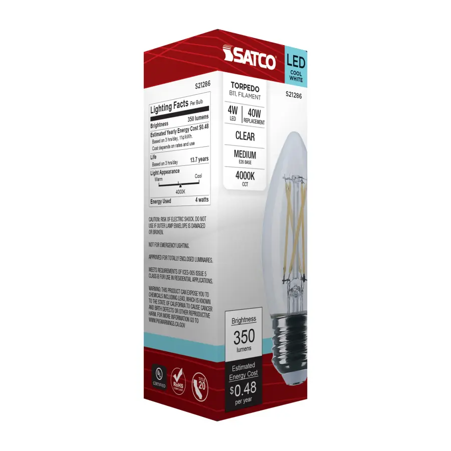 4 Watt B11 LED Filament - Clear - Medium base - 90 CRI - 4000K - 120 Volt - Image 9
