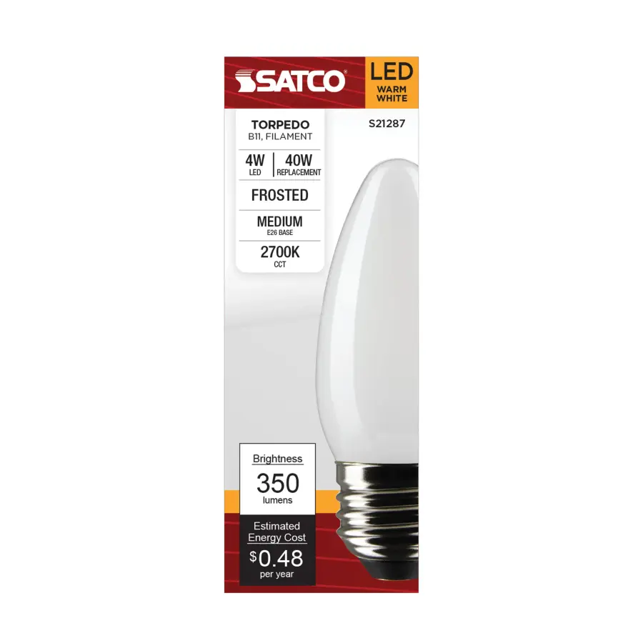 4 Watt B11 LED Filament - Frost - Medium base - 90 CRI - 2700K - 120 Volt - Image 4