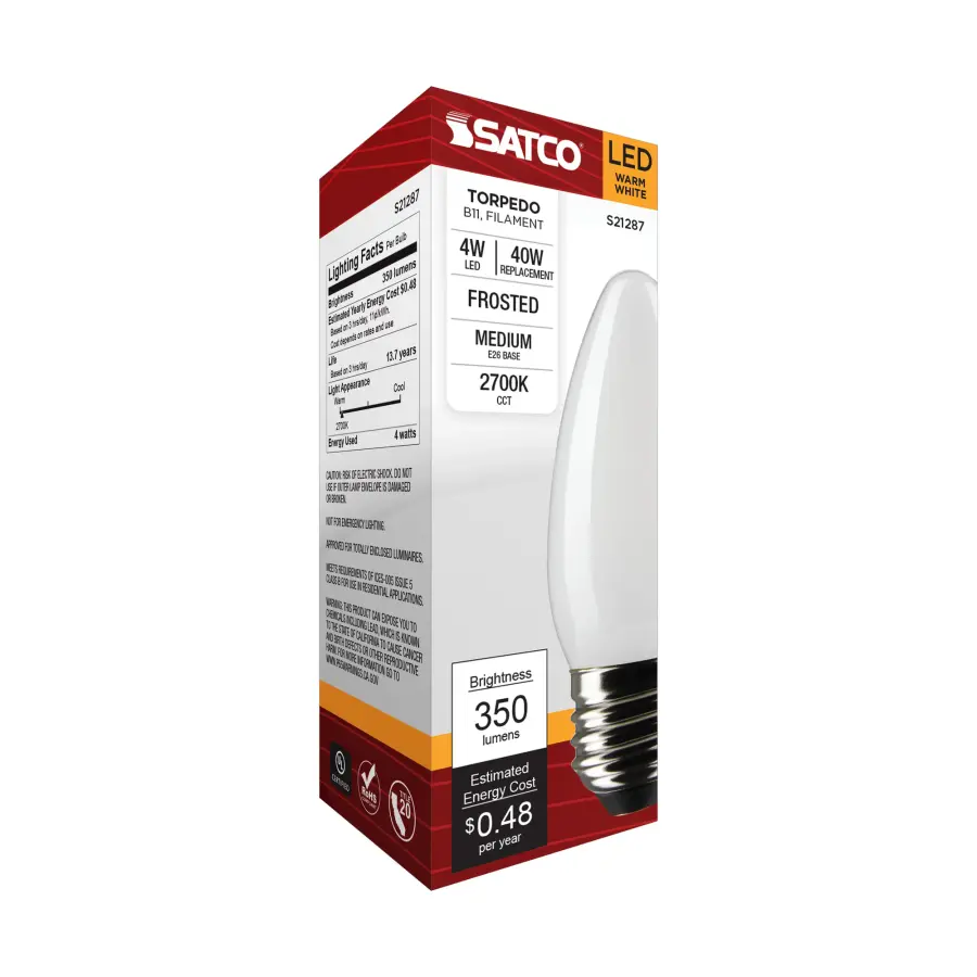 4 Watt B11 LED Filament - Frost - Medium base - 90 CRI - 2700K - 120 Volt - Image 8