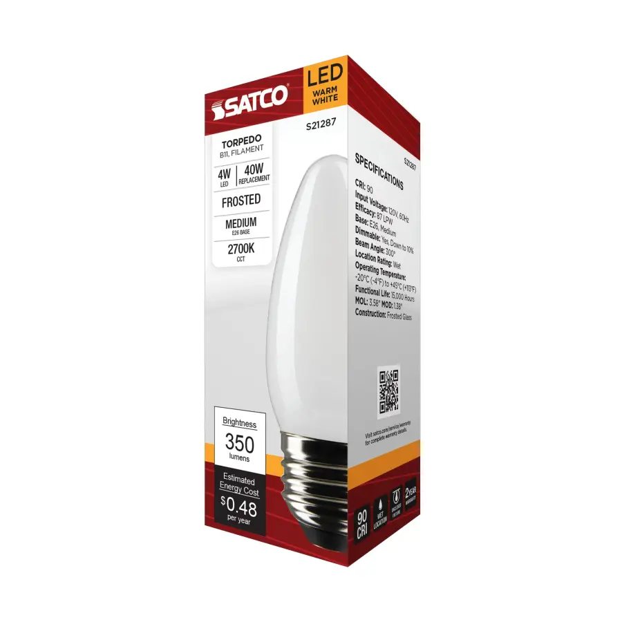 4 Watt B11 LED Filament - Frost - Medium base - 90 CRI - 2700K - 120 Volt - Image 9