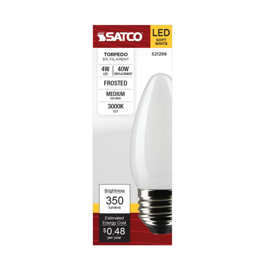 4 Watt B11 LED Filament - Frost - Medium base - 90 CRI - 3000K - 120 Volt - Image 4