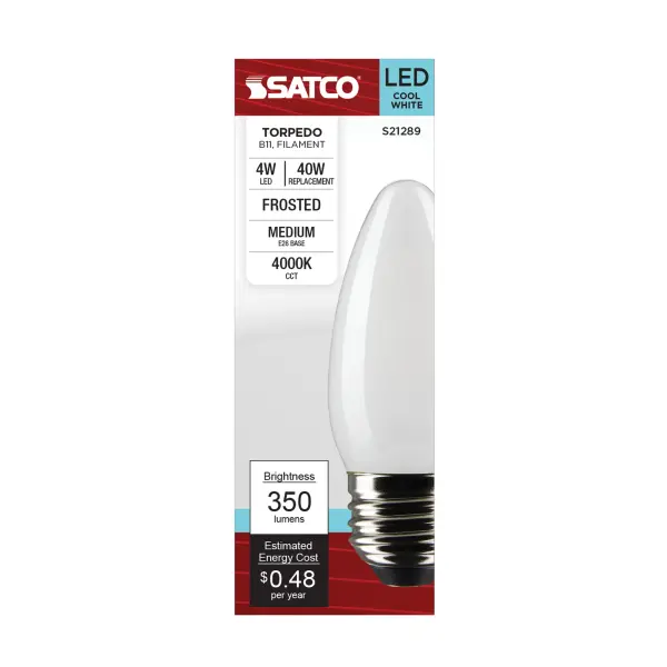 4 Watt B11 LED Filament - Frost - Medium base - 90 CRI - 4000K - 120 Volt - Image 4