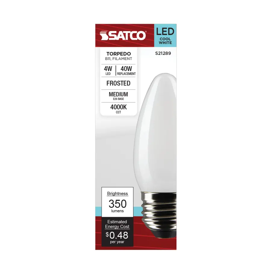 4 Watt B11 LED Filament - Frost - Medium base - 90 CRI - 4000K - 120 Volt - Image 4