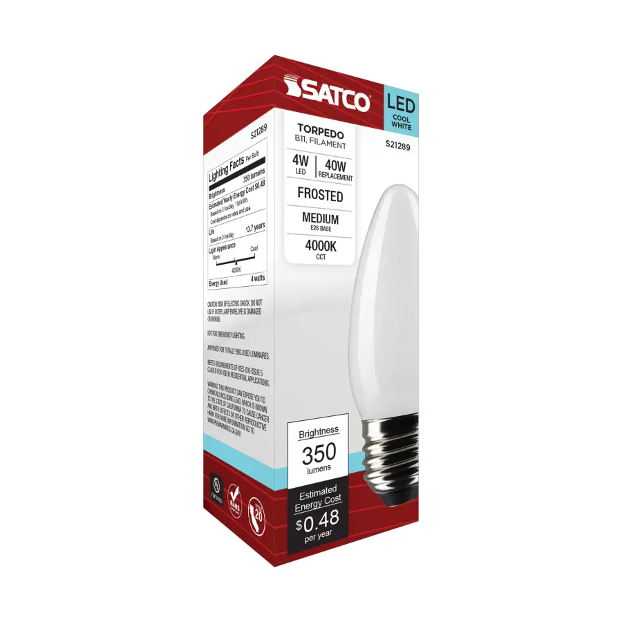 4 Watt B11 LED Filament - Frost - Medium base - 90 CRI - 4000K - 120 Volt - Image 8