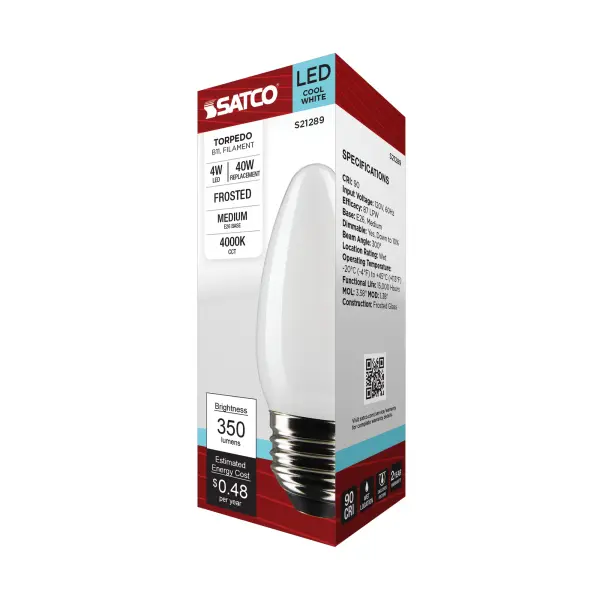 4 Watt B11 LED Filament - Frost - Medium base - 90 CRI - 4000K - 120 Volt - Image 9