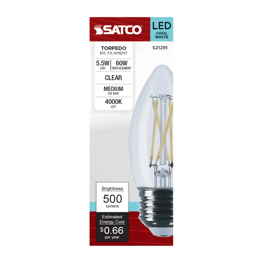 5.5 Watt B11 LED Filament - Clear - Medium base - 90 CRI - 4000K - 120 Volt - Image 4