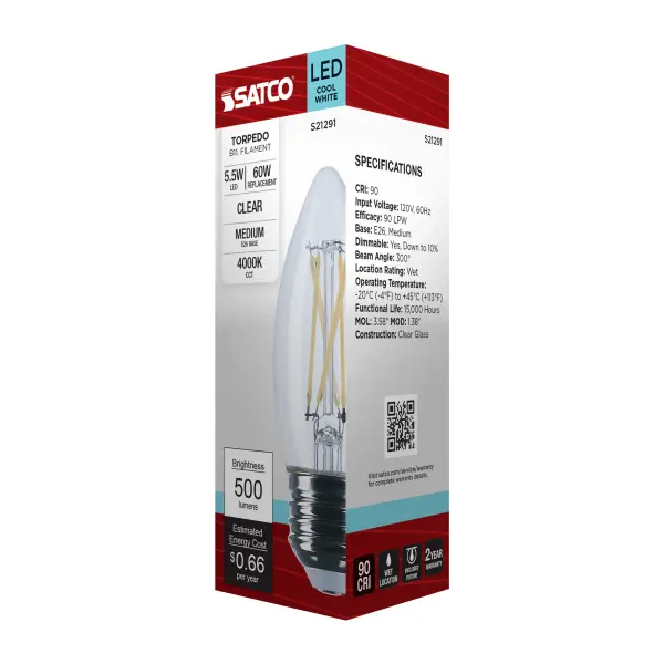 5.5 Watt B11 LED Filament - Clear - Medium base - 90 CRI - 4000K - 120 Volt - Image 8