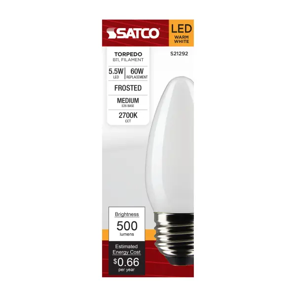 5.5 Watt B11 LED Filament - Frost - Medium base - 90 CRI - 2700K - 120 Volt - Image 4