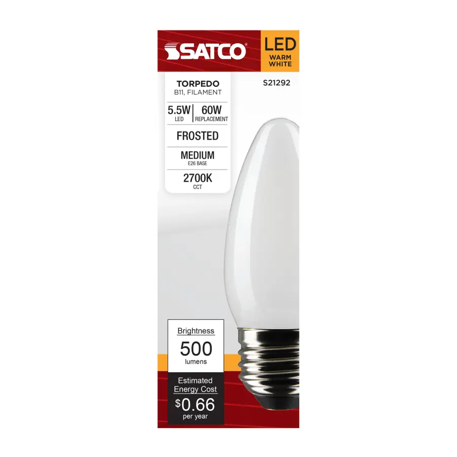5.5 Watt B11 LED Filament - Frost - Medium base - 90 CRI - 2700K - 120 Volt - Image 4