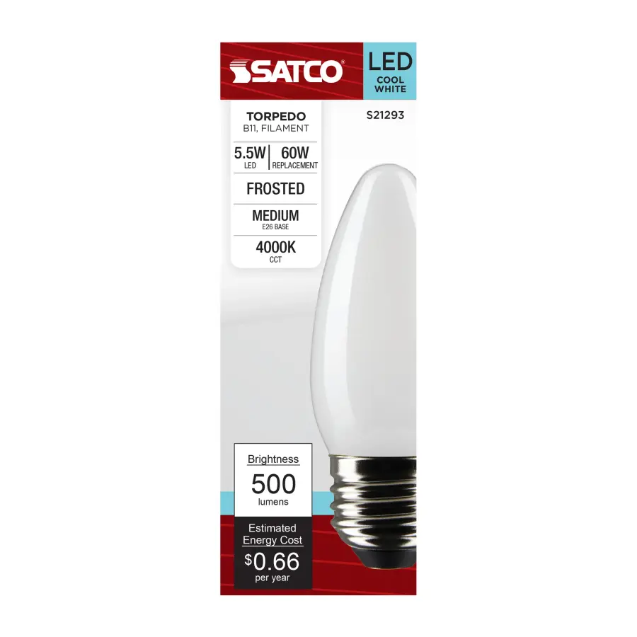 5.5 Watt B11 LED Filament - Frost - Medium base - 90 CRI - 4000K - 120 Volt - Image 4