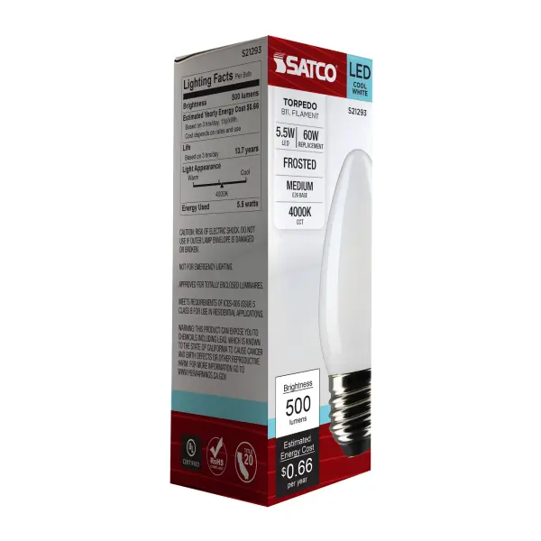 5.5 Watt B11 LED Filament - Frost - Medium base - 90 CRI - 4000K - 120 Volt - Image 8